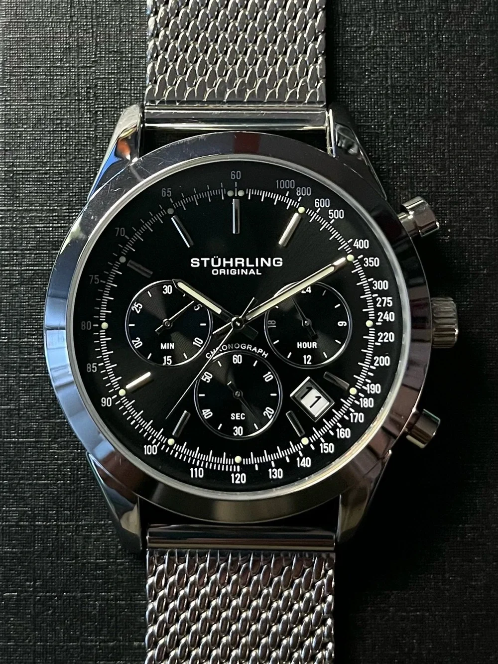 Stührling Original Black Chronograph Stainless Steel Watch